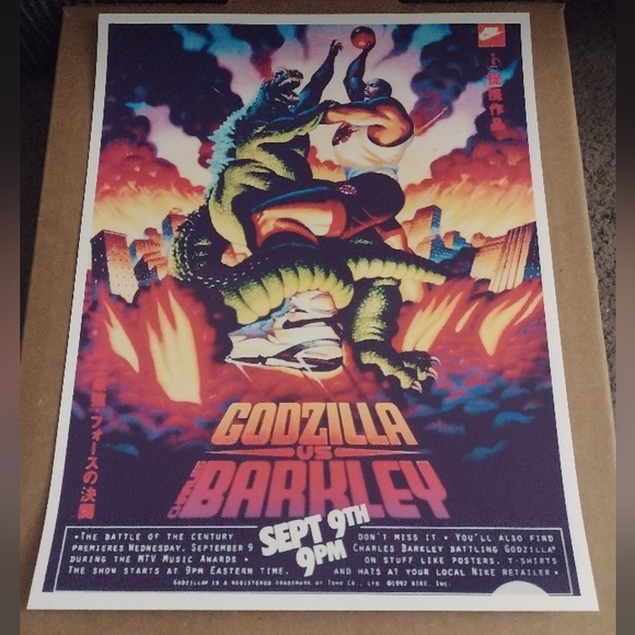 CHARLES BARKLEY💥VS GODZILLA🔥OLD SCHOOL ULTRA GLOSSY ART 8.5x11 POSTER SET OF 2 - Picture 5 of 8